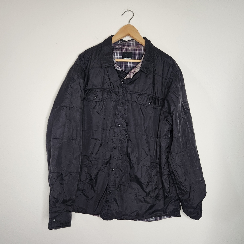 Prana mens XL purple black plaid reversible jacket snap